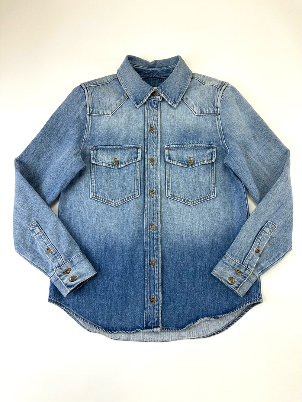 FRAME Belle Flower Denim Western Shirt 100% Cotton Blue Small Casual Westerncore
